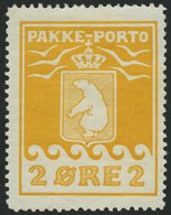 GRÖNLAND - PAKKE-PORTO 5A *, 1915, 2 Ø Gelb, 3. Druck, (Facit P 5III), Falzreste, Pracht, Gepr. L. Nielsen, Mi. 300.- - Paketmarken