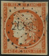 FRANKREICH 5a O, 1850, 40 C. Rotorange, Zentrischer Nummernstempel 2689, Pracht, Fotoattest Von Der Weid, Mi. 550.- - Sonstige & Ohne Zuordnung