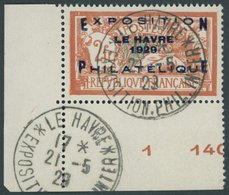 FRANKREICH 239 O, 1929, 2 Fr. Le Havre, Sonderstempel, Linke Untere Bogenecke, Pracht - Autres & Non Classés