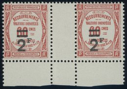 PORTOMARKEN P 56ZW **, 1926, 2 Fr. Auf 60 C. Ziegelrot Im Waagerechten Zwischenstegpaar, Postfrisch, Pracht - Timbres-taxe