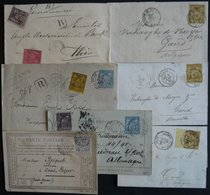 LOTS 1876-86, 7 Belege Allegorie, Fast Nur Auslandspost, Dabei Ganzsachen Mit Zusatzfrankatur, Firmenlochungen, Einschre - Colecciones Completas