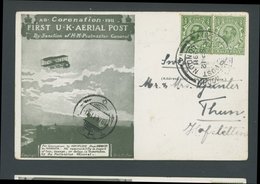 1911,  1/2 P. König Georg V 2x Auf Graugrüner Sonderkarte First U.K. AERIAL POST In Die Schweiz, Feinst -> Automatically - Otros & Sin Clasificación