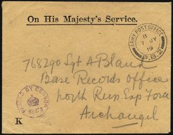 BRITISCHE MILITÄRPOST 1919, K2 ARMY POST OFFICE/P.B. 2 Auf Britischem Armee-Dienstbrief (OHMS) Und Violettem Zensurstemp - Used Stamps