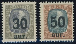 ISLAND 112/3 *, 1925, 30 A. Auf 50 A. Und 50 A. Auf 5 Kr., Falzrest, 2 Prachtwerte - Sonstige & Ohne Zuordnung