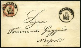 ITALIEN 5d BRIEF, 1862, 5 Gr. Ziegelrot (Sassone Nr. 21a) Auf Brief Von TARANTO Nach Neapel, Pracht, Gepr. Newiger - Gebraucht