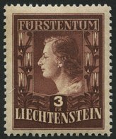 LIECHTENSTEIN 305A **, 1951, 3 Fr. Fürstin Gina, Gezähnt L 121/2:12, Feinst (Gummi Leicht Getönt), Mi. 260.- - Autres & Non Classés