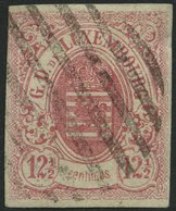 LUXEMBURG 7 O, 1859, 121/2 C. Rosa, Oben Leicht Berührt Sonst Breitrandig, Pracht, Gepr. Drahn, Mi. 200.- - 1859-1880 Armoiries