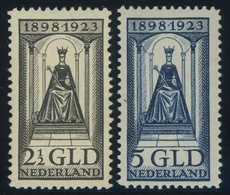 NIEDERLANDE 132/3 *, 1923, 2.50 Und 5 G. 25 Jahre Regentschaft, Falzrest, 2 Pachtwerte - Autres & Non Classés