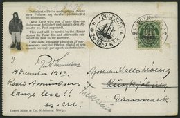 NORWEGEN 78 BRIEF, 1924, Fram - Karte, Rechts Gezähnt, Von POLHAVET Nach Dänemark, Feinst - Autres & Non Classés