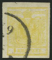ÖSTERREICH 1Ya O, 1854, 1 Kr. Gelb, Maschinenpapier, Type III, Maschiges Papier, Pracht, Befund Dr. Ferchenbauer - Gebraucht