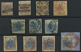 ÖSTERREICH 4/5X,Y BrfStk,o , 1850/4, 6 Kr. Braun Und 9 Kr. Blau, 11 Werte Mit RECOMMANDIRT-Stempeln, Dabei 5 Rote, Meist - Oblitérés