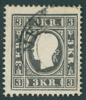 ÖSTERREICH BIS 1867 11Ic O, 1858, 3 Kr. Schwarz, Type Ic, Stempel MECZENZEF, Pracht, Fotobefund Dr. Ferchenbauer, Mi. 40 - Used Stamps