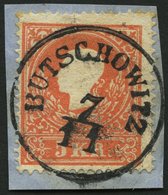 ÖSTERREICH 13I BrfStk, 1858, 5 Kr. Rot, Type I, Zentrischer K1 BUTSCHOWITZ, Prachtbriefstück - Usados