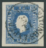 1858, 1.05 Kr. Dunkelblau, K2 ZEITUNGS-EXPED: WIEN, Leicht Bügig, Farbfrisches Breitrandiges Prachtbriefstück, Fotobefun - Used Stamps