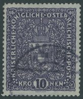 ÖSTERREICH 1867-1918 203Ia O, 1916, 10 Kr. Schwarzgrauviolett, Pracht, Mi. 80.- - Other & Unclassified