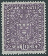 ÖSTERREICH 1867-1918 211IA *, 1919, 10 Kr. Schwärzlichbraunviolett, Type I, Faserpapier, Falzrest, Pracht, Mi. 70.- - Sonstige & Ohne Zuordnung