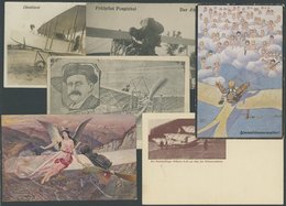 1909/31, 6 Verschiedene Ansichtskarten Luftfahrt, U.a. Drachenflieger Kress, Bleriot Etc., Fast Alle Gebraucht, Pracht - - Erst- U. Sonderflugbriefe