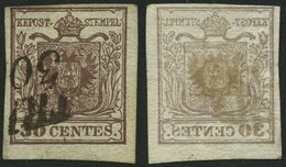 LOMBARDEI UND VENETIEN 4X O, 1850, 30 C. Braun, Type I, Deutlicher Abklatsch, Pracht - Lombardo-Vénétie
