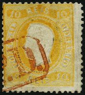 PORTUGAL 26 O, 1867, 10 R. Gelb Nur Mit Rotem P.D.-Stempel Entwertet, Feinst, R! - Used Stamps