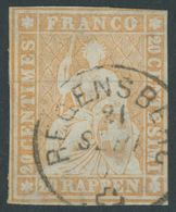 1855, 20 Rp. Gelborange, Berner Druck I, (Zst. 25F) K1 REGENBERG, Feinst, Gepr. Abt, Mi. 240.- -> Automatically Generate - Otros & Sin Clasificación