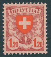 SCHWEIZ BUNDESPOST 195xI **, 1924, 1.20 Fr., Gewöhnliches Papier, Mit Abart Erstes E In Helvetia Wie F Pracht, Mi. 60.- - Other & Unclassified