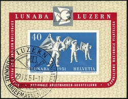 SCHWEIZ BUNDESPOST Bl. 14 O, 1951, Block LUNABA, Ersttags-Sonderstempel, Pracht, Mi. (200.-) - Autres & Non Classés