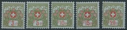 PORTOFREIHEITSMARKEN Pf 3-7II **, 1911-21, 3 - 20 C. Alpenrose, Ohne Kontrollnummer, 5 Postfrische Prachtwerte, Mi. 69.3 - Franchise