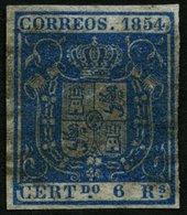 SPANIEN 30w O, 1854, 6 R. Blau, Dünnes Weißes Papier, Pracht, Mi. 300.- - Altri & Non Classificati