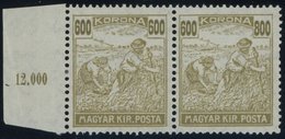 1924, 600 Kr. Gelboliv Mit Abart Rechts Ziffer 800, Im Waagerechten Paar Mit Normaler Marke, üblich Gezähnt, Postfrisch, - Autres & Non Classés