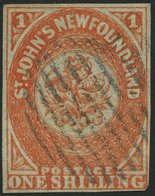 KANADA - NEUFUNDLAND 9b O, 1860, 1 Sh. Orange (SG.-Nr. 15) Untere Rechte Ecke Minimal Tangiert Sonst Vollrandiges Pracht - 1857-1861