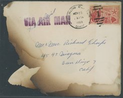 1959 Aufkleber CHICAGO POST OFFICE ENCLOSURE RECOVEREO FROM PLANE WRECK 11-24-59, Rückseitig Auf Angebranntem TVA Abstur - 1c. 1918-1940 Cartas & Documentos