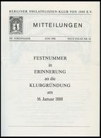 PHIL. LITERATUR Festnummer In Erinnerung An Die Klubgründung Am 16. Januar 1888, Heft 62, 1988, Berliner Philatelisten-K - Philatelie Und Postgeschichte