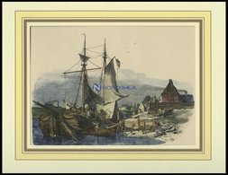 KUSSEN, Teilansicht Mit Segelschiff Im Vordergrund, Kolorierter Holzstich Von G. Schönleber Von 1881 - Lithographies