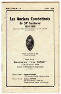 Bulletin N°17 Juin 1954 Les Anciens Combattants Du 34e Territorial 1914-1918 - - Francia