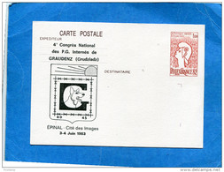 Carte Entier Postal "Philexfrance 82"repiquage Illustré 4° Congrés Des P G Internés De GRUDZIADZ-1940-45 - AK Mit Aufdruck (vor 1995)