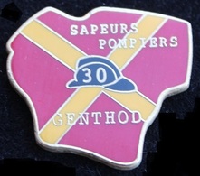 DEUX PIN'S -SAPEURS POMPIERS DE LA COMMUNE DE GENTHOD - GENEVE - SUISSE - SCHWEIZER FEUERWEHRMANN-FIREFIGHTER SWISS-(21) - Bomberos