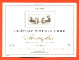 étiquette Vin De Monbazillac Chateau Pince Guerre 1998 Christophe Roche à Colombier - 75 Cl - Monbazillac