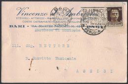 AN136  Regno 1935 Cartolina Pubblicitaria Vincenzo Ambrosio Bari Per Assisi - Marcophilia