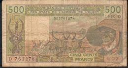 W.A.S. MALI P405Di 500 FRANCS 1990  FINE DIRTY  Only 1 Central P.h. - West African States