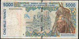 W.A.S. IVORY COAST FIRST DATE P 113Aa 5000 FRANCS (19)92 AVF NO P.h. ! - Stati Dell'Africa Occidentale