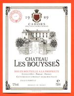 étiquette Vin De Cahors Chateau Les Bouysses 1989 à Parnac - 75 Cl - Cahors