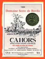 étiquette Autocollante De Vin De Cahors Domaine Serre De Bovila 1989 Pondepeyre à Fargues - 75 Cl - Medaillé - Cahors