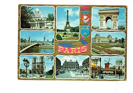 Cpm - 75 - PARIS - Notre-Dame Tour Eiffel Moulin Rouge Affiche SHEILA Blason - Churches
