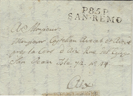 1808- Lettre De P.85.P. / SAN-REMO ( Alpes Maritimes ) 38 X 9 Mm  Pour Aix - 1792-1815: Départements Conquis