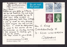 UK: PPC Picture Postcard To Germany, 1993, 4 Stamps, Machin, Regional Issue, Air Label (traces Of Use) - Covers & Documents