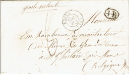 LAC Précurseur De Rouen Vers Mons 1847 Griffe Encadrée 4R Poste Restante Marque De Passage Mouscron Vert Amiens - 1801-1848: Precursores XIX