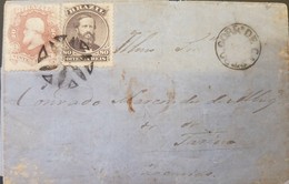 O) 1867 BRAZIL, DESINFECTED, CORREOS CASTRO-FOLDED LETTER, DOM PEDRO 20r-DOM PEDRO 80r-SCOTT 57-SCOTT 54, VERY FINE FANC - Lettres & Documents