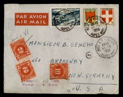 Taxe Lettre Taxée Aux USA 1950 France Nice To New York Airmail US Postage Due - Guerre (timbres De)