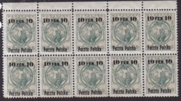 POLAND 1918 Fi 3 Mint Never Hinged Block Of 10 - Unused Stamps