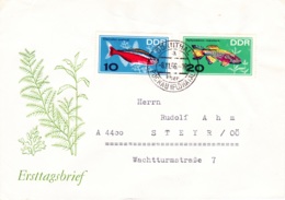 1966, DDR, "Zierfische" (2 Werte), FDC, Echt Gelaufen, Ersttagsbrief - 1950-1970